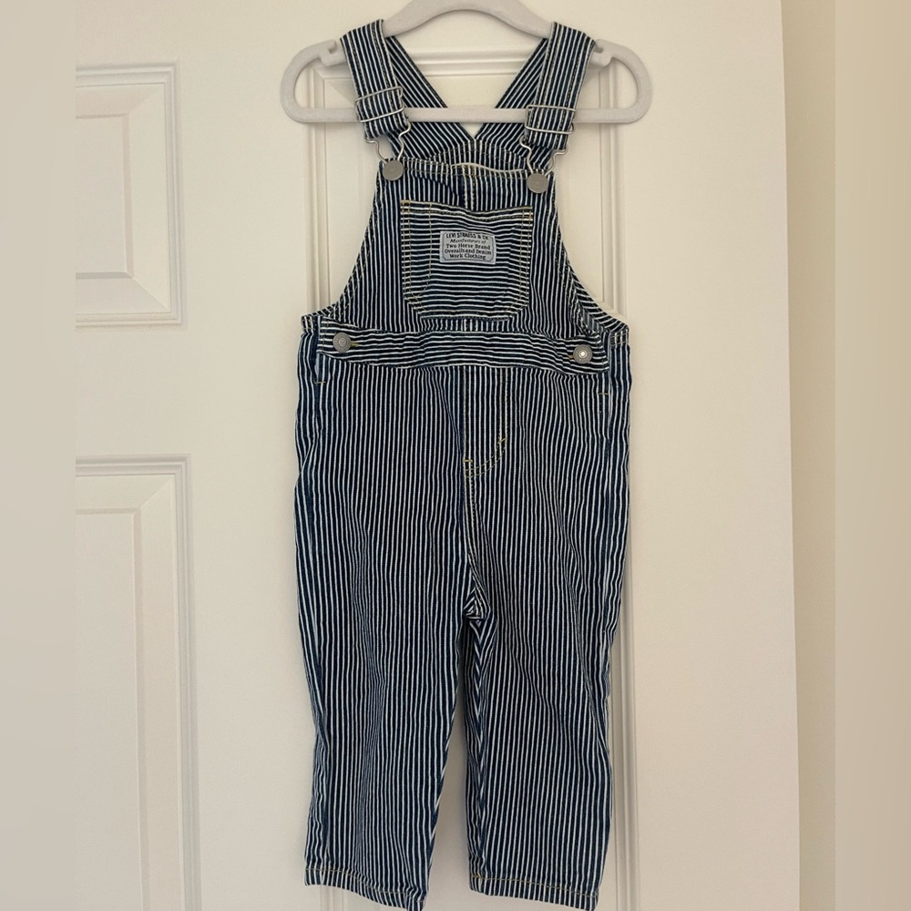 Levi's Navy and White Striped Overalls